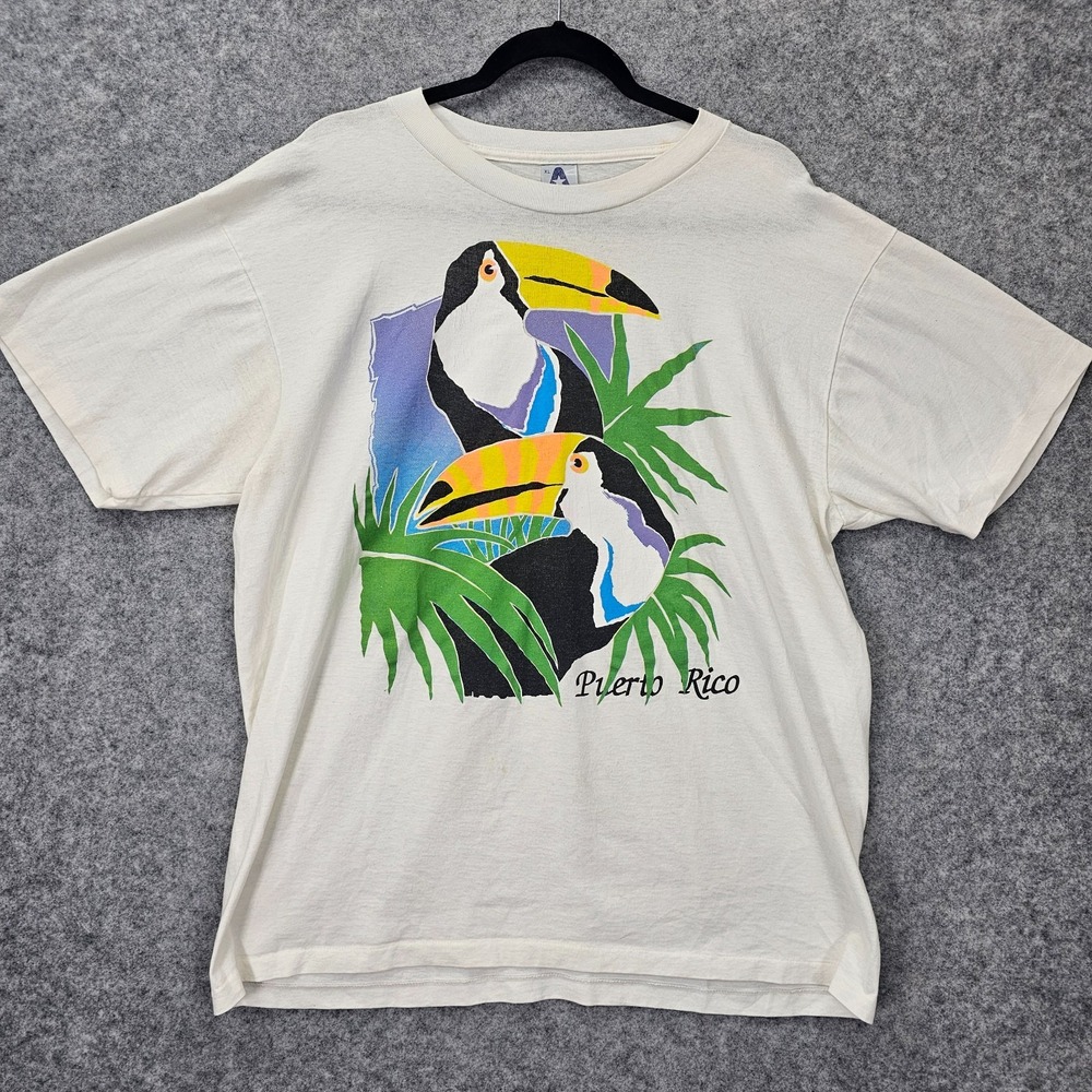 Vintage 90s Puerto Rico T Shirt L Single Stitch Toucan Bird Tropical Graphic USA